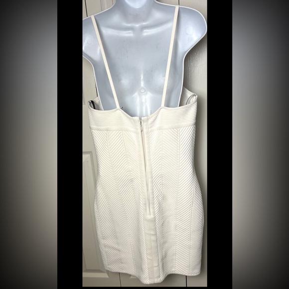 HERVE LEGER Paris Ottoman Dress White Bodycon Mini Chevron Spaghetti Strap Large - Picture 4 of 12